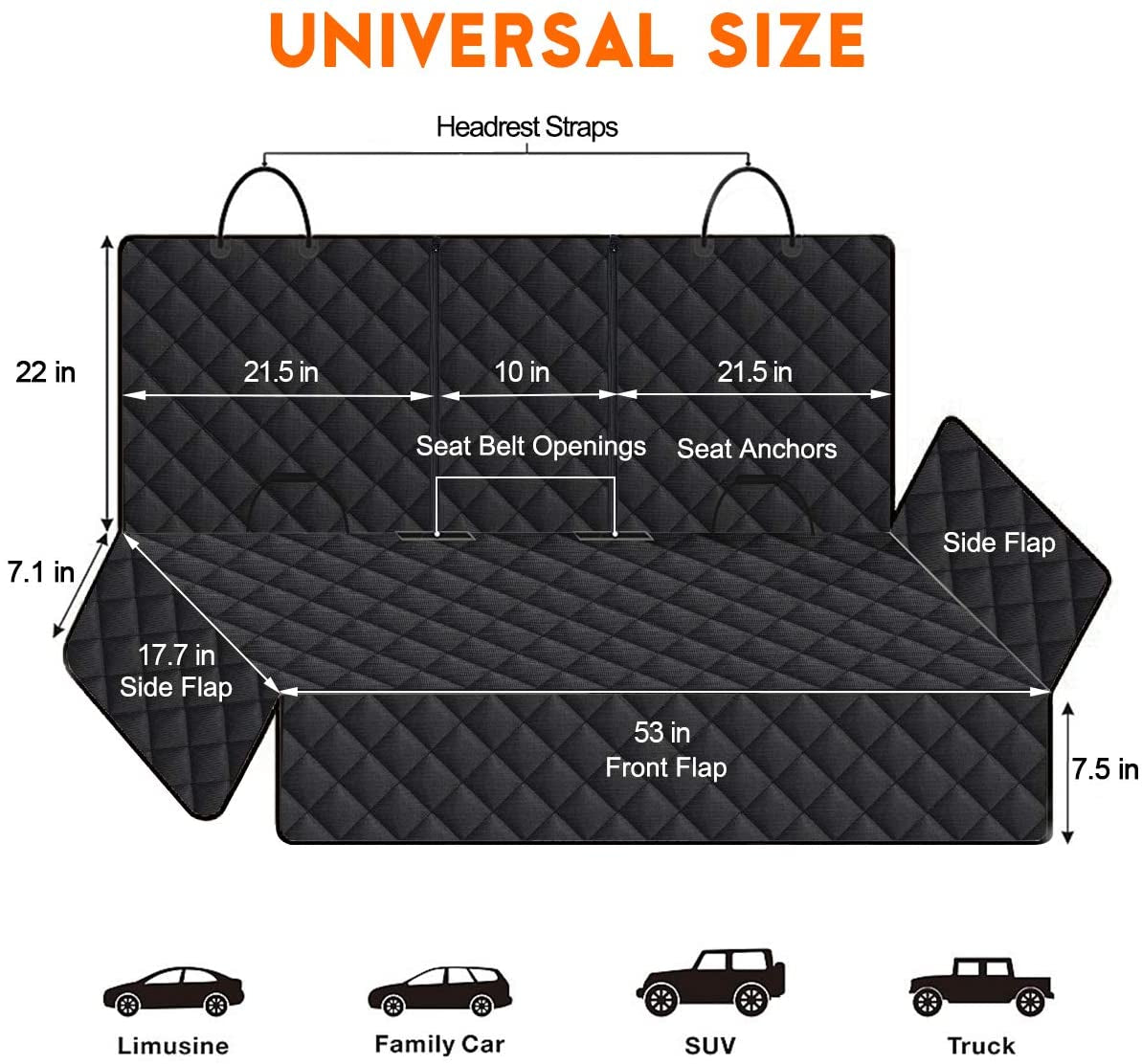Premium Waterproof Dog Car Seat Cover - Non-Slip Bench Protector for Back Seat, Compatible with Most Cars, Trucks, and SUVs - Black