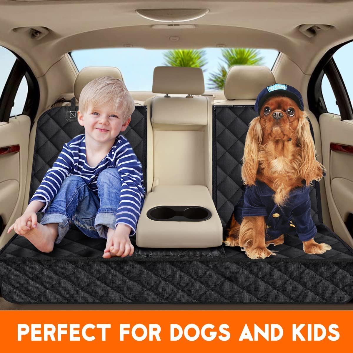 Premium Waterproof Dog Car Seat Cover - Non-Slip Bench Protector for Back Seat, Compatible with Most Cars, Trucks, and SUVs - Black