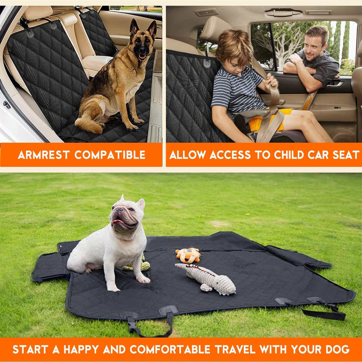 Premium Waterproof Dog Car Seat Cover - Non-Slip Bench Protector for Back Seat, Compatible with Most Cars, Trucks, and SUVs - Black