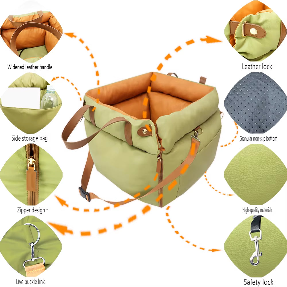 Luxury Dog Beds Faux Leather Dog Car Seat Booster Double Seats Pet Car Seat Bed with Safety Buckle Customized LOGO Pet Beds