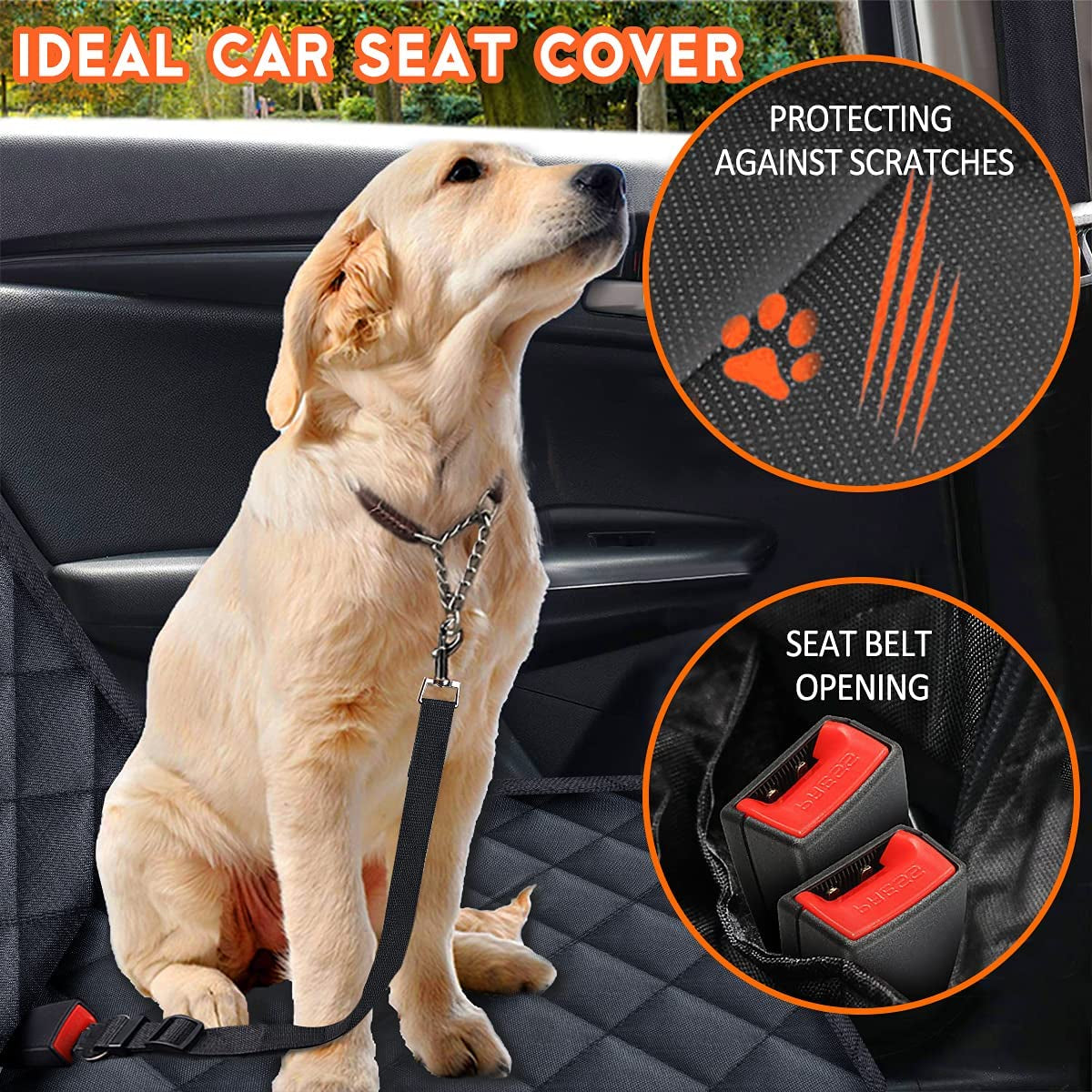 Premium Waterproof Dog Car Seat Cover - Non-Slip Bench Protector for Back Seat, Compatible with Most Cars, Trucks, and SUVs - Black