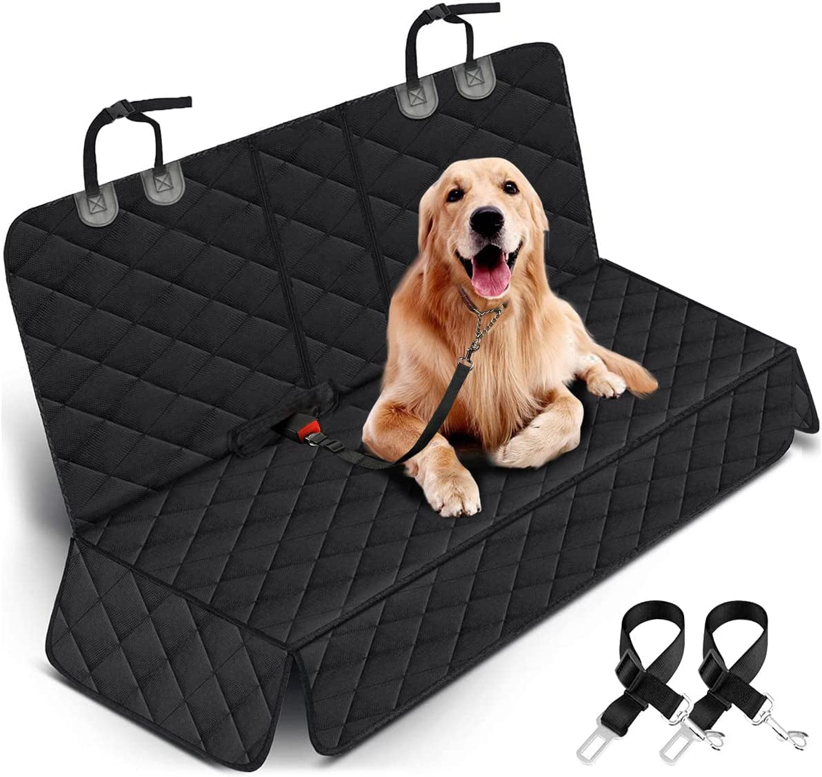Premium Waterproof Dog Car Seat Cover - Non-Slip Bench Protector for Back Seat, Compatible with Most Cars, Trucks, and SUVs - Black