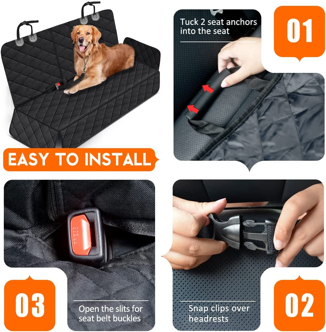 Premium Waterproof Dog Car Seat Cover - Non-Slip Bench Protector for Back Seat, Compatible with Most Cars, Trucks, and SUVs - Black