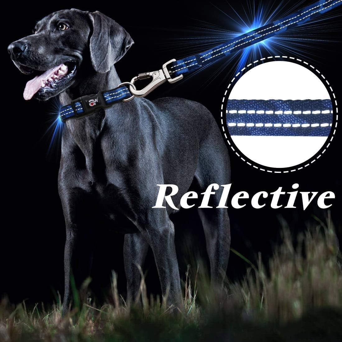 Blue Camo Reflective Dog Collar and Leash Set with AirTag Holder, Padded Design for Medium Dogs