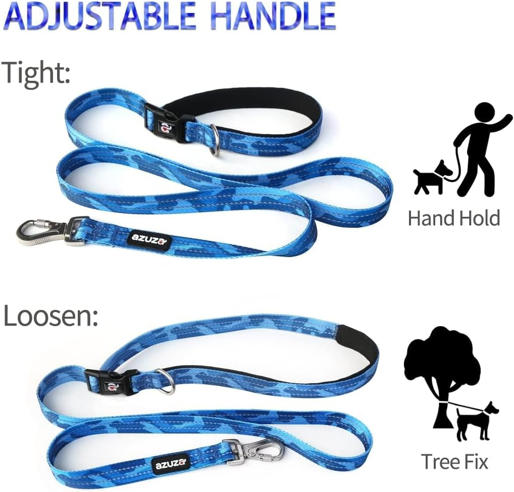 Blue Camo Reflective Dog Collar and Leash Set with AirTag Holder, Padded Design for Medium Dogs